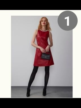 New York & Company Red Sleeveless A-Line Dress with Pearl Neckline